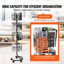 VEVOR Brochure Display Rack 32-Pocket Rotating Literature Display Stand 5 Wheels