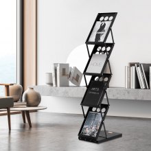 VEVOR Foldable Magazine Display Rack, 4-Tier Brochure Literature Display Stand, Portable Catalog Brochure Holder Stand with Carrying Bag for Office Trade Show Exhibitions, 4 Pockets