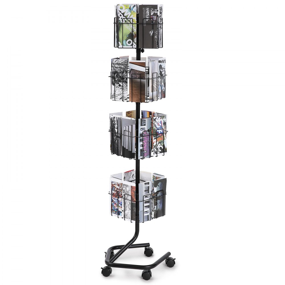 brochure stand on wheels holding various brochures and magazines, showcasing VEVOR brochure display rack.