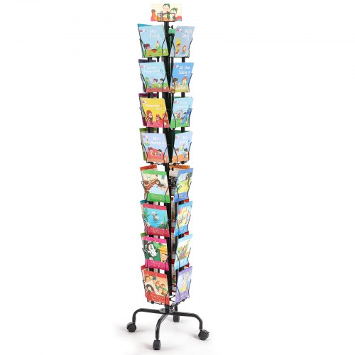 VEVOR Greeting Cards Display Rack, 32 Pockets Rotating Postcard Brochure Display Stand, 360° Spinning Card Display Rack with Sign Holder & 4 Wheels (2 Lockable) for Exhibitions Office Trade Show