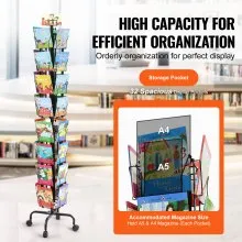 VEVOR Greeting Cards Display Rack 32-Pocket Rotating Postcard Stand with 4 Wheel