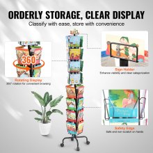 VEVOR Greeting Cards Display Rack, 32 Pockets Rotating Postcard Brochure Display Stand, 360° Spinning Card Display Rack with Sign Holder & 4 Wheels (2 Lockable) for Exhibitions Office Trade Show
