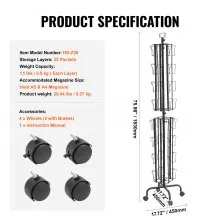 VEVOR Greeting Cards Display Rack 32-Pocket Rotating Postcard Stand with 4 Wheel