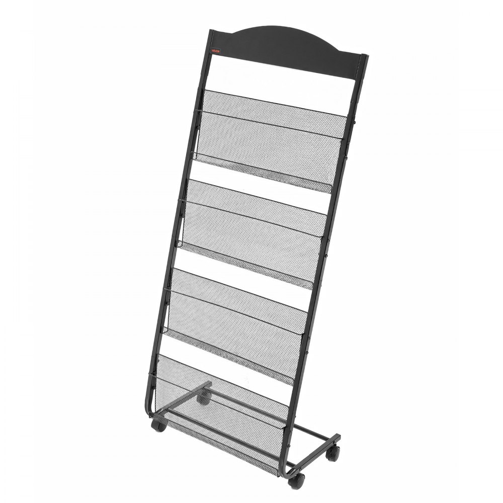VEVOR Brochure Display Rack, 4-Tier Magazine Literature Display Stand with Wheels, Movable Floor Standing Magazine Rack, Heavy Duty Newspaper Catalog Holders for Shop Exhibitions Office Craft Fairs