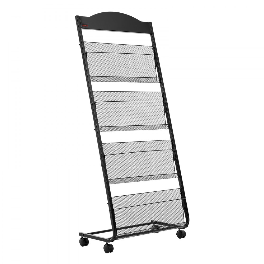VEVOR Brochure Display Rack, 4-Tier Magazine Literature Display Stand with Wheels, Movable Floor Standing Magazine Rack, Heavy Duty Newspaper Catalog Holders for Shop Exhibitions Office Craft Fairs