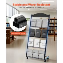VEVOR Brochure Display Rack, 4-Tier Magazine Literature Display Stand with Wheels, Movable Floor Standing Magazine Rack, Heavy Duty Newspaper Catalog Holders for Shop Exhibitions Office Craft Fairs