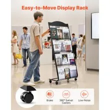 VEVOR Brochure Display Rack, 4-Tier Magazine Literature Display Stand with Wheels, Movable Floor Standing Magazine Rack, Heavy Duty Newspaper Catalog Holders for Shop Exhibitions Office Craft Fairs