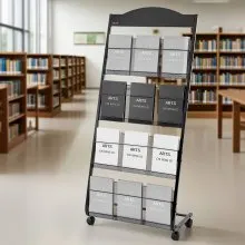 VEVOR Brochure Display Rack, 4-Tier Magazine Literature Display Stand with Wheels, Movable Floor Standing Magazine Rack, Heavy Duty Newspaper Catalog Holders for Shop Exhibitions Office Craft Fairs