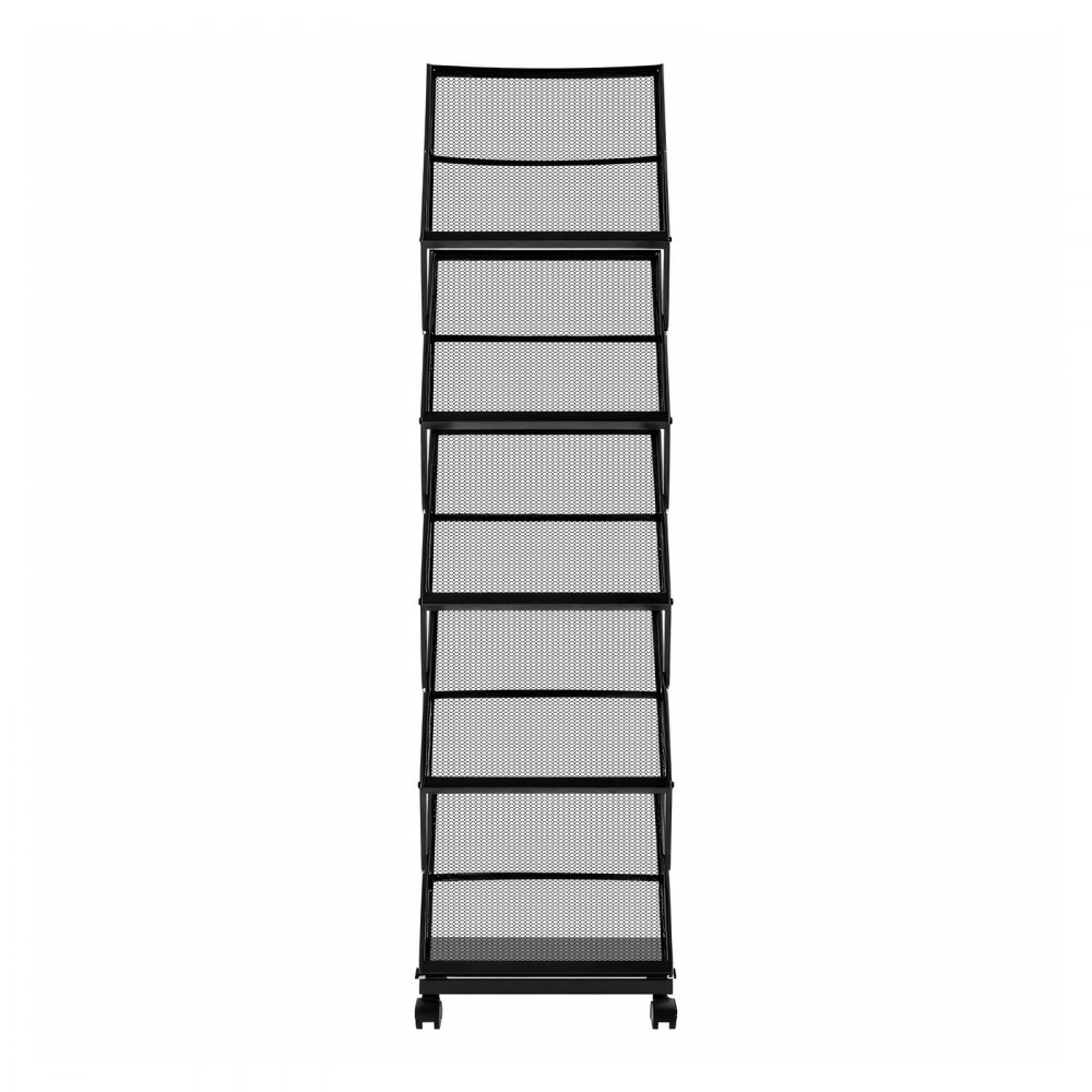 VEVOR Brochure Display Rack, Foldable 5 Pockets Magazine Literature Display Stand, Movable Floor Standing Magazine Rack with Wheels, Metal Newspaper Catalog Holders for Shop Exhibitions Office Show
