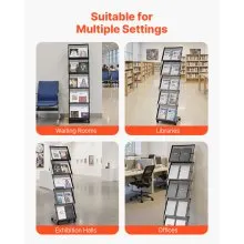 VEVOR Brochure Display Rack, Foldable 5 Pockets Magazine Literature Display Stand, Movable Floor Standing Magazine Rack with Wheels, Metal Newspaper Catalog Holders for Shop Exhibitions Office Show