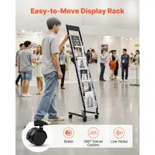 VEVOR Brochure Display Rack, Narrow 6-Tier Magazine Literature Display Stand with Wheels, Metal Floor Standing Magazine Rack, Movable Newspaper Catalog Holders for Shop Exhibitions Office (6 Pockets)