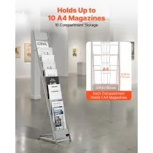 VEVOR Brochure Display Rack, 10 Pockets Magazine Literature Display Stand, Portable Floor Standing Magazine Rack, Metal Newspaper Catalog Holders for Shop, Exhibitions, Office, Trade Show, Silver