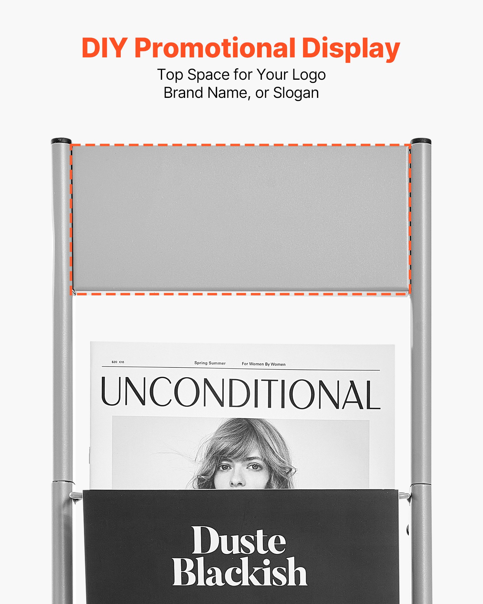 VEVOR Brochure Display Rack, 10 Pockets Magazine Literature Display Stand, Portable Floor Standing Magazine Rack, Metal Newspaper Catalog Holders for Shop, Exhibitions, Office, Trade Show, Silver