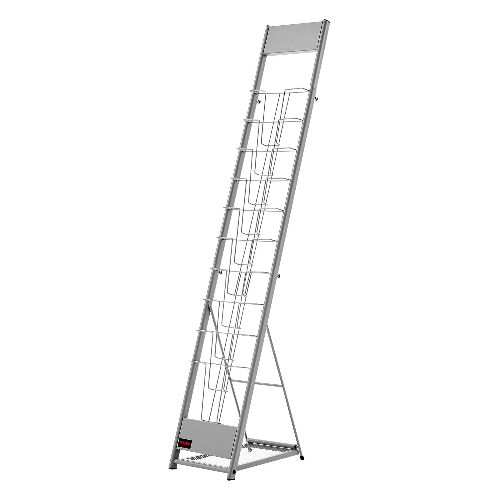 VEVOR Brochure Display Rack, 10 Pockets Magazine Literature Display Stand, Portable Floor Standing Magazine Rack, Metal Newspaper Catalog Holders for Shop, Exhibitions, Office, Trade Show, Silver