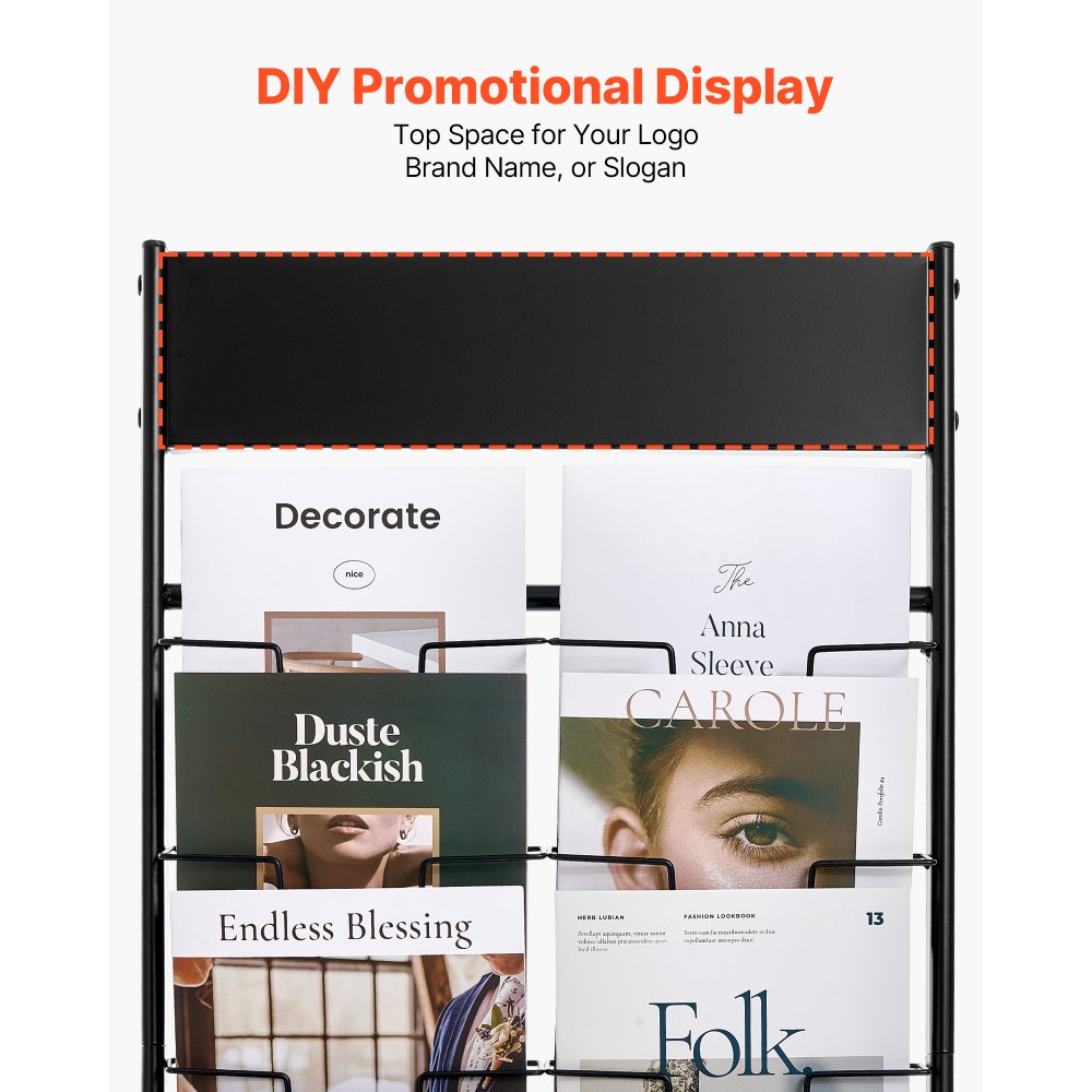 VEVOR Brochure Display Rack, 20 Pockets Magazine Literature Display Stand, Portable Floor Standing Magazine Rack, Metal Newspaper Catalog Holders for Shop, Exhibitions, Office, Trade Show, Black