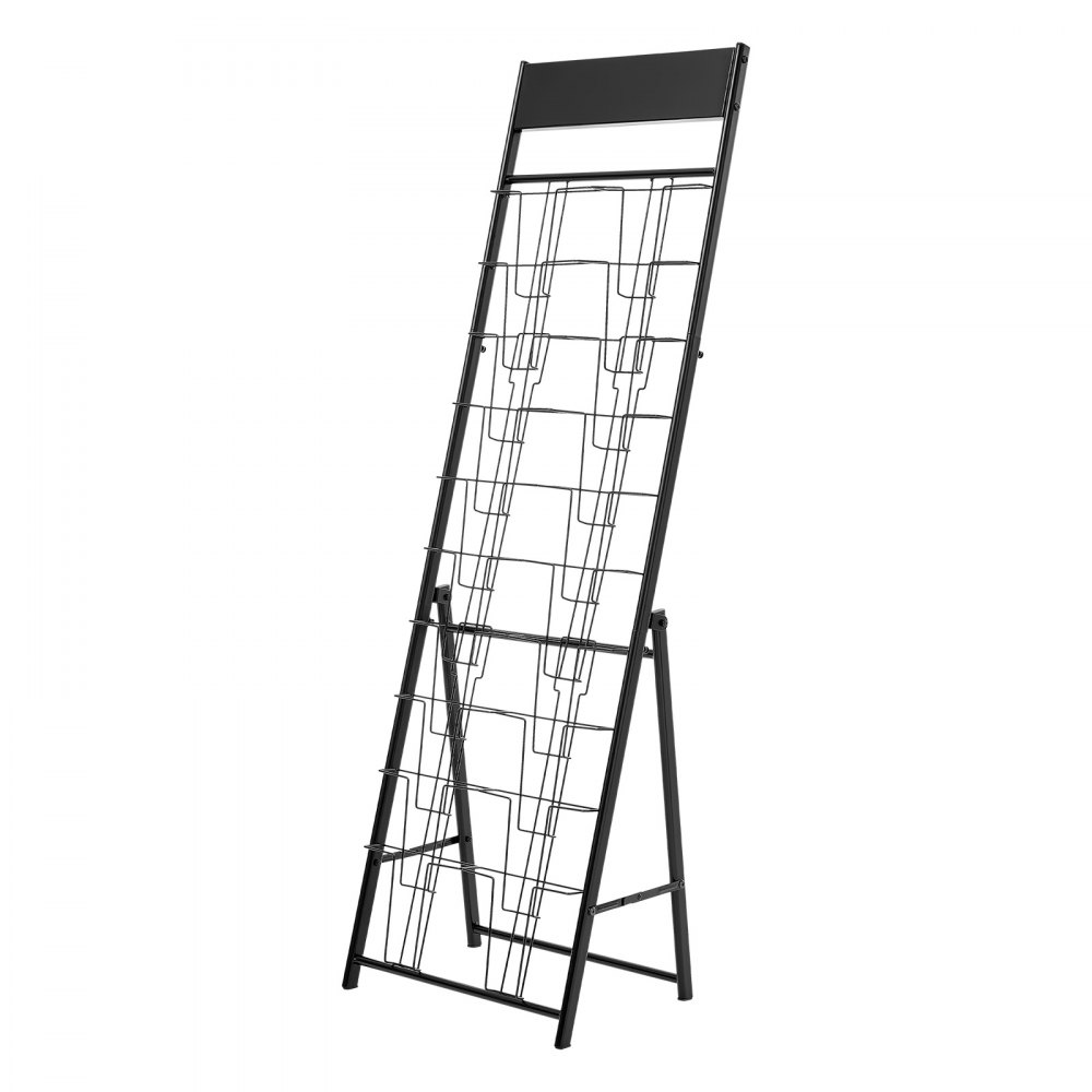 VEVOR Brochure Display Rack, 20 Pockets Magazine Literature Display Stand, Portable Floor Standing Magazine Rack, Metal Newspaper Catalog Holders for Shop, Exhibitions, Office, Trade Show, Black