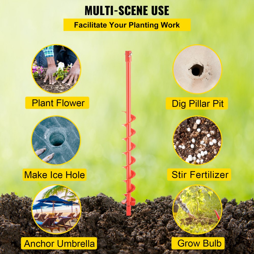 VEVOR Auger Drill Bit, 3'' (D) x 35'' (L) Garden Auger Drill Bit with Fishtail Point, Drill Auger for 0.79" Drill, Heavy Duty Garden Auger for Planting Bulbs, Bedding Plants, Digging Hole
