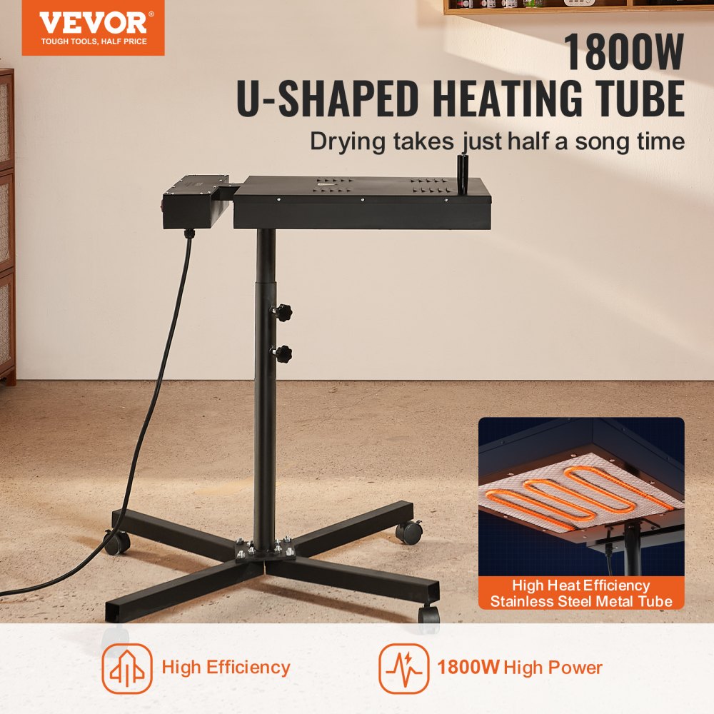 VEVOR Flash Dryer, 16 x 16 inch Flash Dryer for Screen Printing, 0-750℉ Temperature Control, High Power Silk Screen Printing Dryer with Height Adjustable Stand, 360° Rotation, T-Shirt Curing Machine