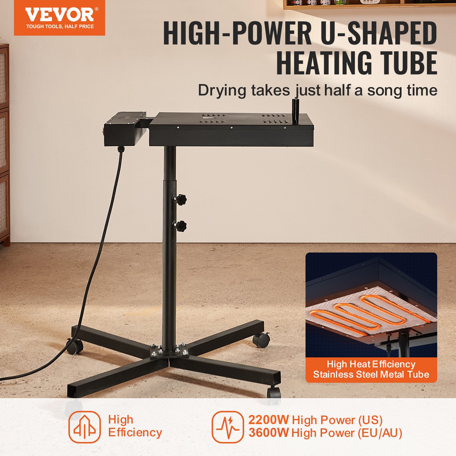 VEVOR Flash Dryer, 18 x 25 inch Flash Dryer for Screen Printing, 0-750℉ Temperature Control, High Power Silk Screen Printing Dryer with Height Adjustable Stand, 360° Rotation, T-Shirt Curing Machine