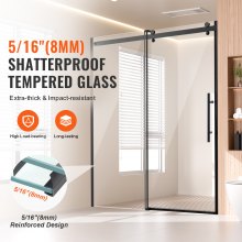 Frameless Shower Door 58-59 x 75 in Clear Tempered Glass 5/16 in Matte Black