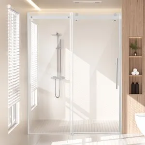 VEVOR Frameless Shower Door, 58-59 W x 75 H in, Shower Sliding Glass Door with 5/16 in(8mm) Clear SGCC Tempered Glass, Waterproof Shatterproof NANO Stainproof with Stainless Steel Hardware, Chrome | VEVOR US