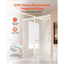 Frameless Shower Door 58-59 x 75 in Clear SGCC Tempered Glass 5/16 in Chrome