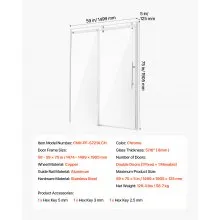 Frameless Shower Door 58-59 x 75 in Clear SGCC Tempered Glass 5/16 in Chrome
