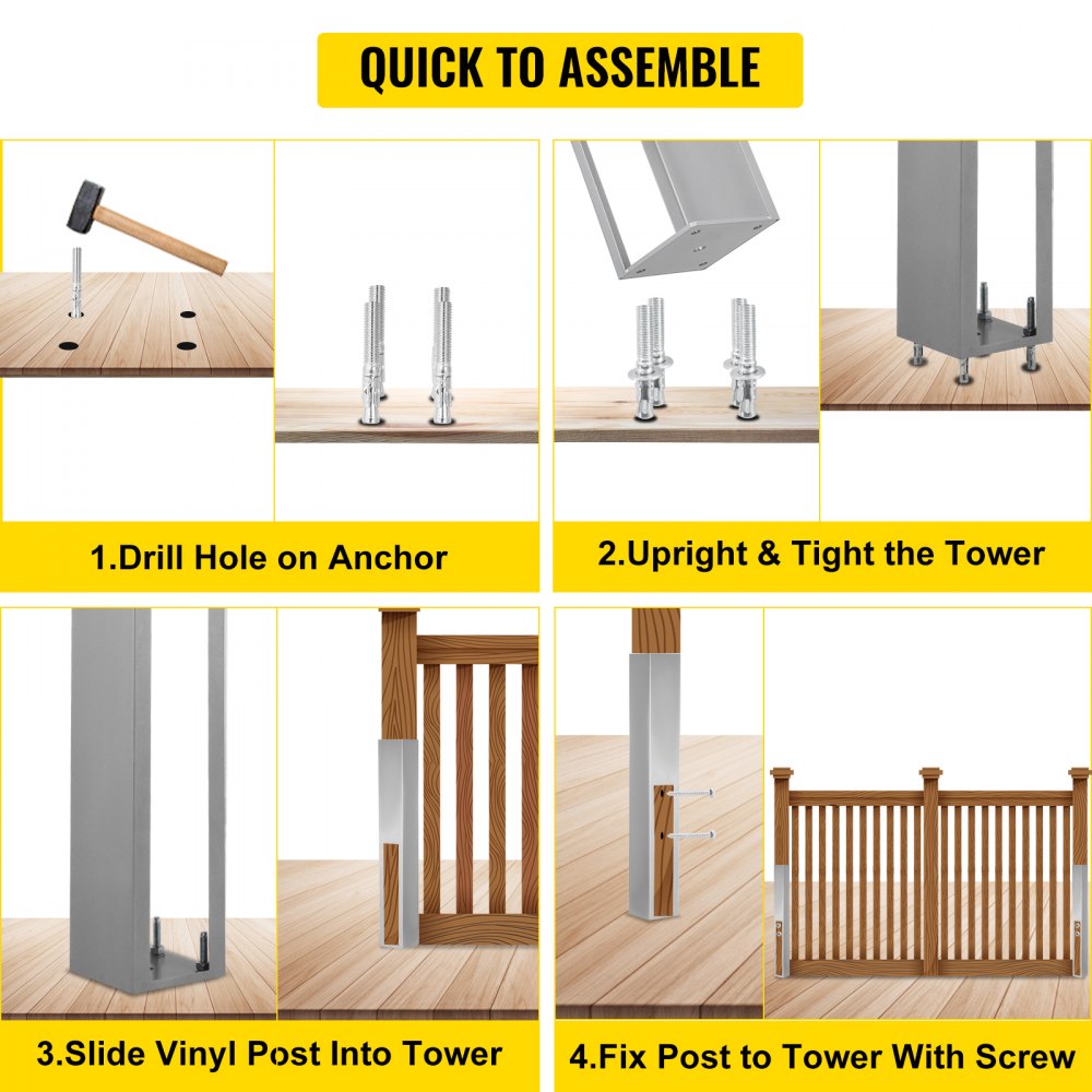 VEVOR Post Mount Tower 2PCS Fence Post for Vinyl Fence 5 x 5 x 36 Inch Iron Material Coated Powder Fence Post Insert Concrete/Wood Mounted Fence Vinyl Post Sleeves for Side Road Fence and Garden