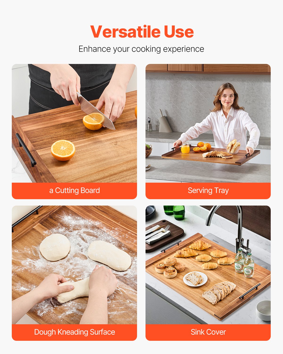 VEVOR Noodle Board Stove Cover, Stove Top Cover Board for Gas Burner & Electric Stove, Acacia Wood Cutting Board with Handles, RV Stovetop Cover/ Kitchen Sink Cover for Counter Space & Tray, Natural