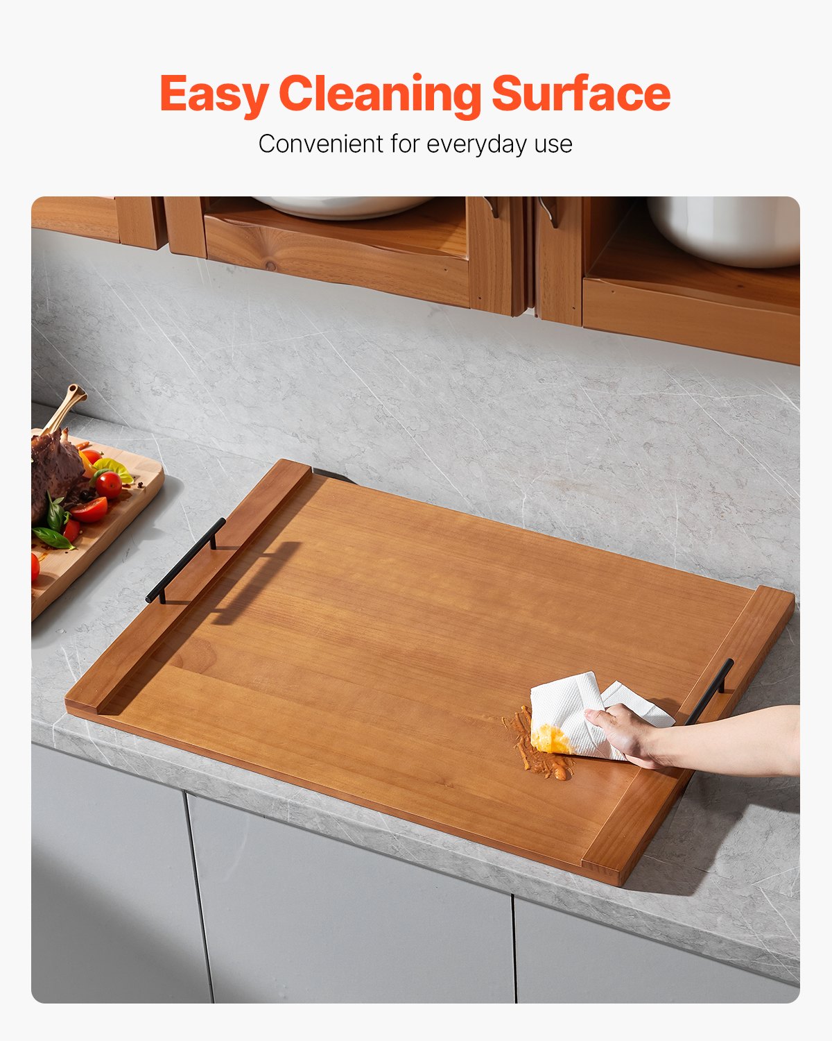 VEVOR Noodle Board Stove Cover, Stove Top Cover Board for Gas Burners & Electric Stove, Pine Wood Cutting Board with Handles, RV Stovetop Cover/ Kitchen Sink Cover for Counter Space & Tray, Natural