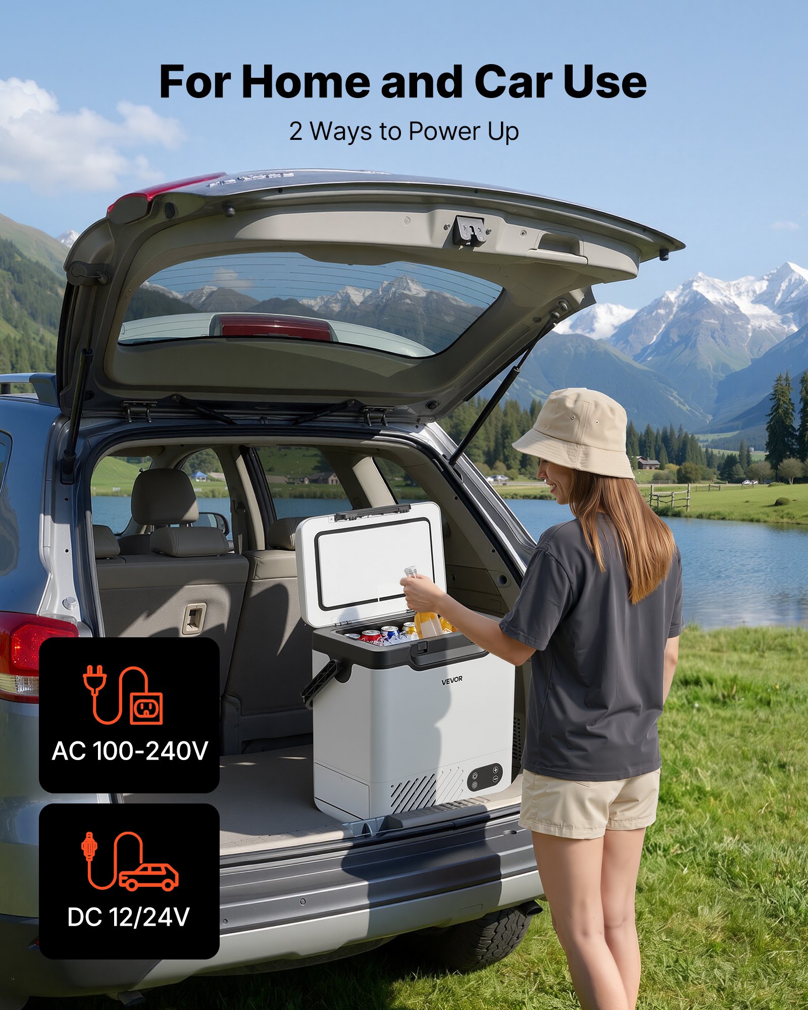 VEVOR 12 Volt Refrigerator, 12.68 QT/ 12L Car Fridge, Portable Electric Freezer Compressor with Handle, 12V/24V DC 100-240V AC, -4°F to 68℉/-20℃ to 20℃, for Truck Van RV SUV Boat Travel Camping