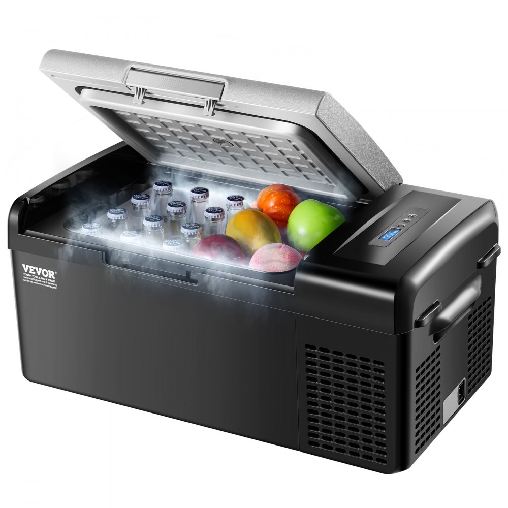 VEVOR Portable Car Refrigerator, 15L Car Refrigerator Fridge, 12V/24V/100-240V Single Zone Portable Freezer, -20℃ to 20℃ Adjustable Temperature, Compressor Cooler for Home, Outdoor, Camping, RV, Car
