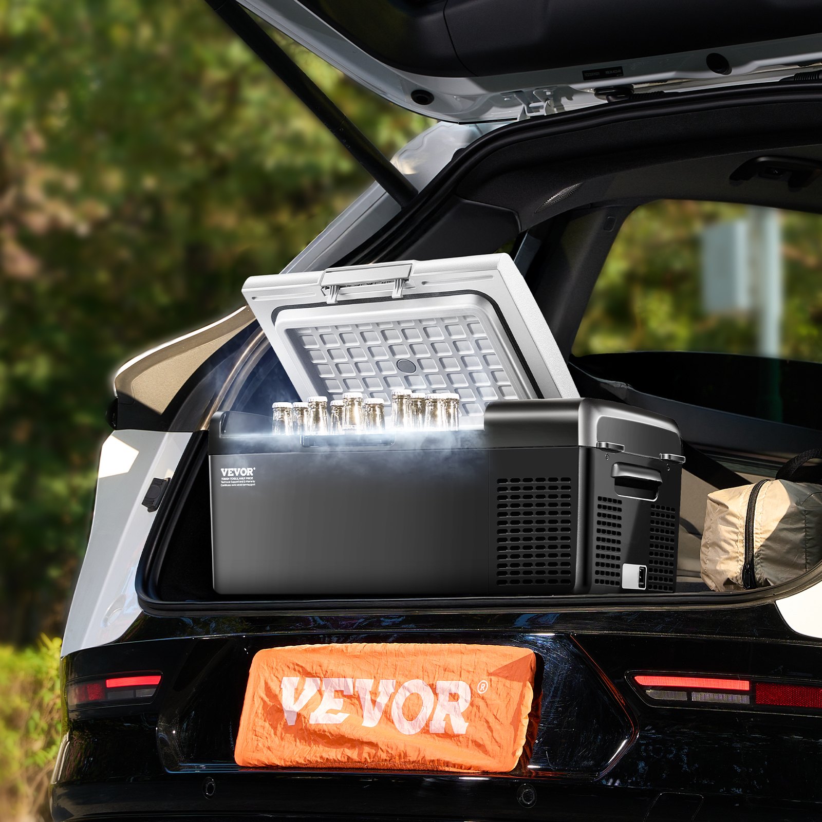 VEVOR Portable Car Refrigerator, 15L Car Refrigerator Fridge, 12V/24V/100-240V Single Zone Portable Freezer, -20℃ to 20℃ Adjustable Temperature, Compressor Cooler for Home, Outdoor, Camping, RV, Car