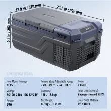 VEVOR Compresor Congelador Refrigerador Portátil para Auto 15 L Zona Única para Auto Hogar