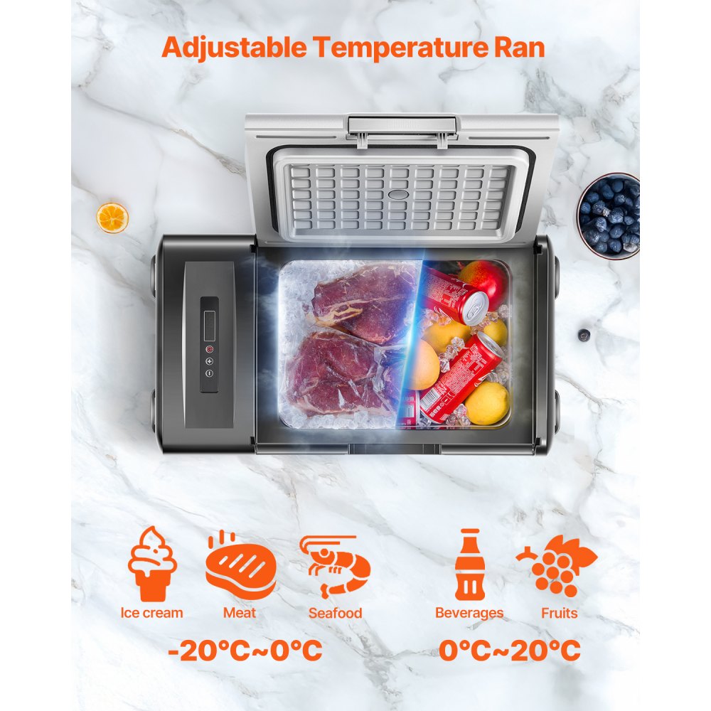 VEVOR Portable Car Refrigerator, 20L Car Refrigerator Fridge, 12V/24V/100-240V Single Zone Portable Freezer, -20℃ to 20℃ Adjustable Temperature, Compressor Cooler for Home, Outdoor, Camping, RV, Car