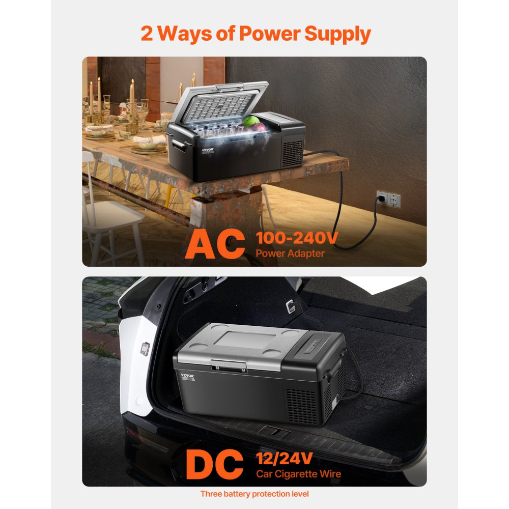 VEVOR Portable Car Refrigerator, 20L Car Refrigerator Fridge, 12V/24V/100-240V Single Zone Portable Freezer, -20℃ to 20℃ Adjustable Temperature, Compressor Cooler for Home, Outdoor, Camping, RV, Car