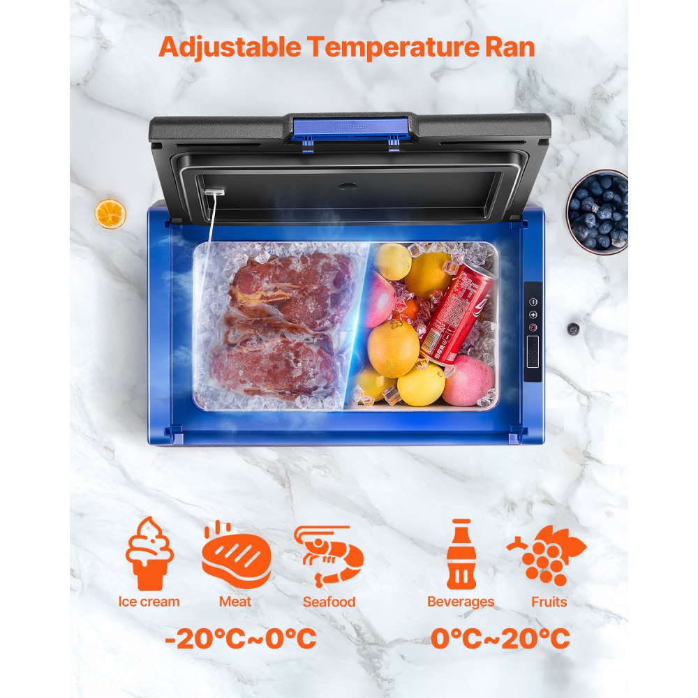 VEVOR Portable Car Refrigerator, 20L Car Refrigerator Fridge, 12V/24V/100-240V Single Zone Portable Freezer, -18℃ to 10℃ Adjustable Temperature, Compressor Cooler for Home, Outdoor, Camping, RV, Car