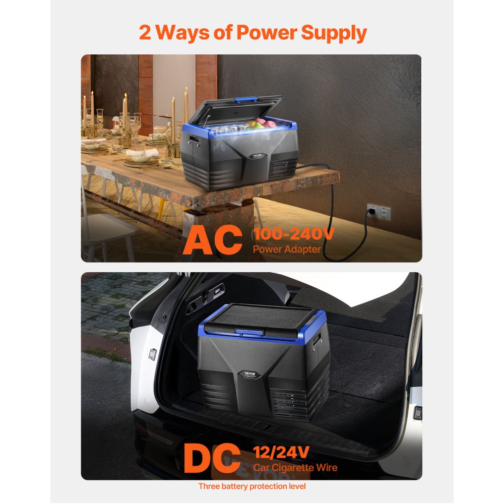 VEVOR Portable Car Refrigerator, 20L Car Refrigerator Fridge, 12V/24V/100-240V Single Zone Portable Freezer, -18℃ to 10℃ Adjustable Temperature, Compressor Cooler for Home, Outdoor, Camping, RV, Car