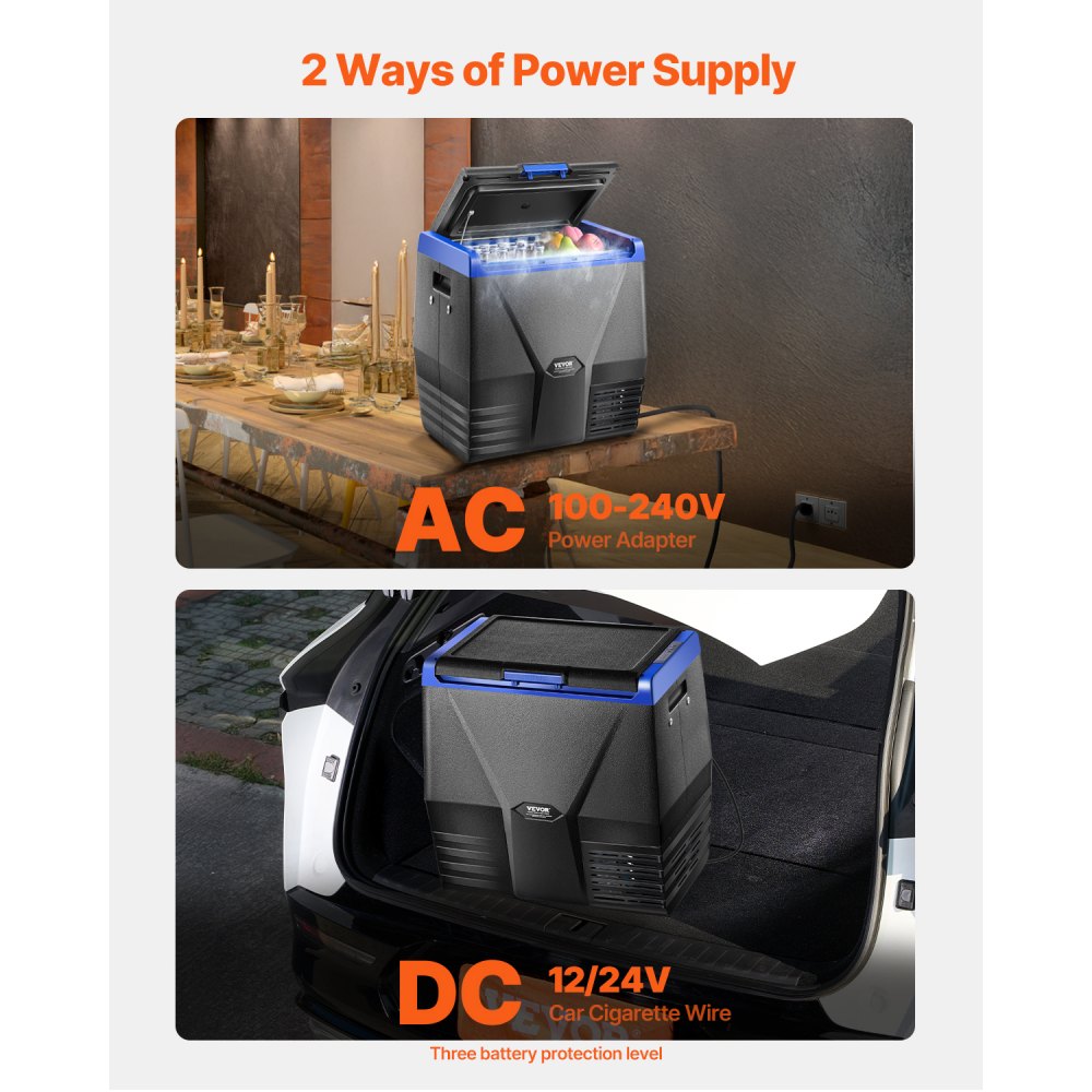 VEVOR Portable Car Refrigerator, 35L Car Refrigerator Fridge, 12V/24V/100-240V Single Zone Portable Freezer, -18℃ to 10℃ Adjustable Temperature, Compressor Cooler for Home, Outdoor, Camping, RV, Car