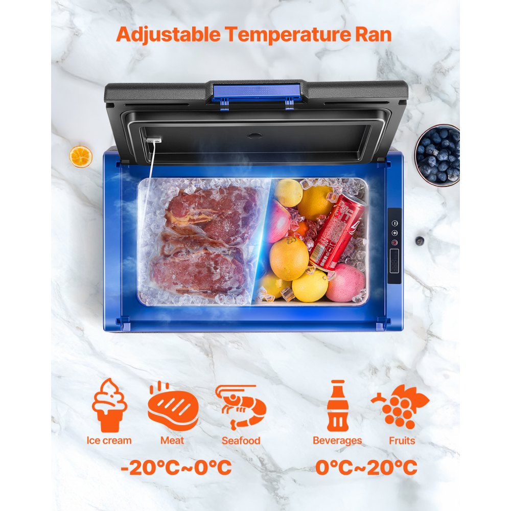 VEVOR Portable Car Refrigerator, 35L Car Refrigerator Fridge, 12V/24V/100-240V Single Zone Portable Freezer, -18℃ to 10℃ Adjustable Temperature, Compressor Cooler for Home, Outdoor, Camping, RV, Car