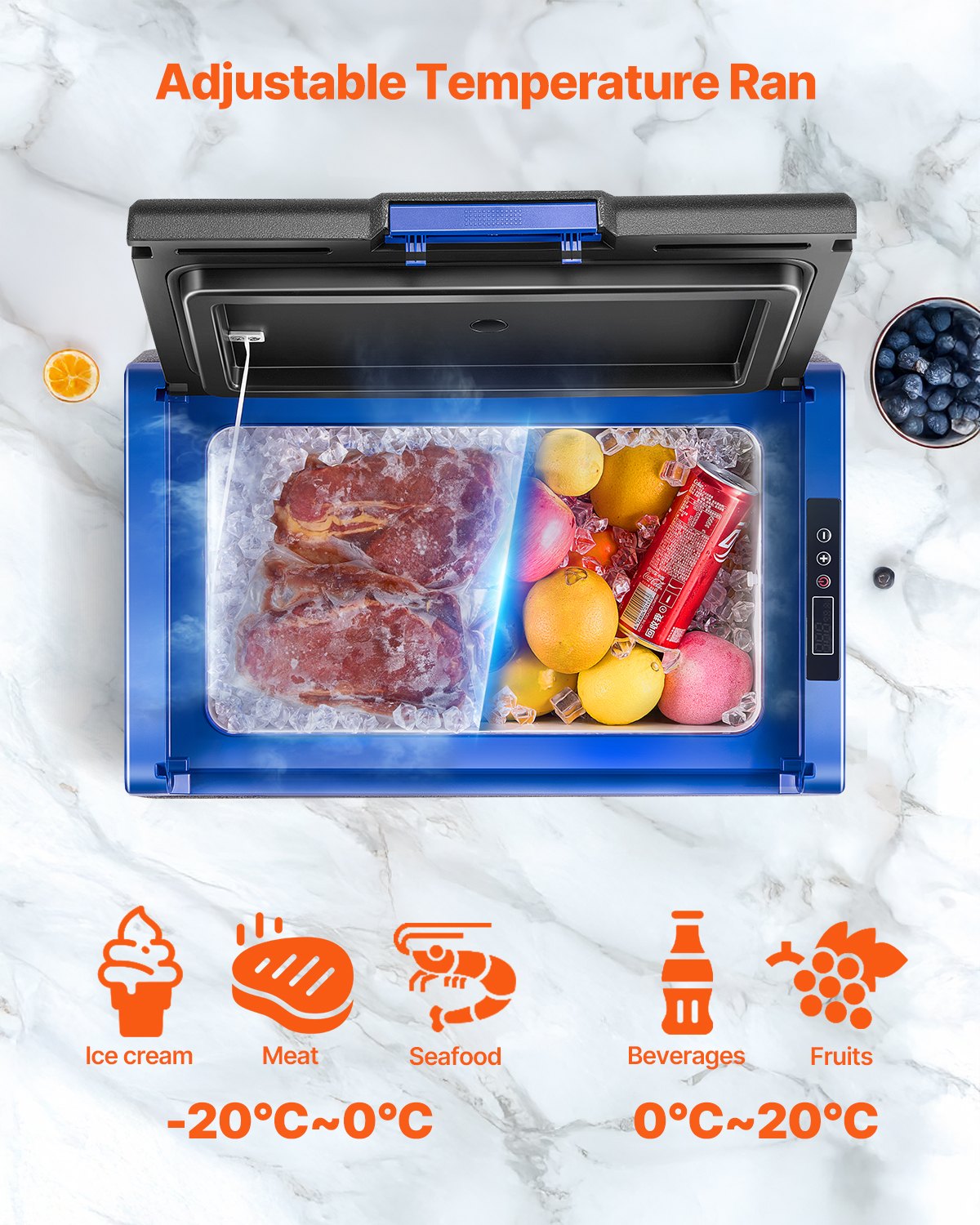 VEVOR Portable Car Refrigerator, 35L Car Refrigerator Fridge, 12V/24V/100-240V Single Zone Portable Freezer, -18℃ to 10℃ Adjustable Temperature, Compressor Cooler for Home, Outdoor, Camping, RV, Car