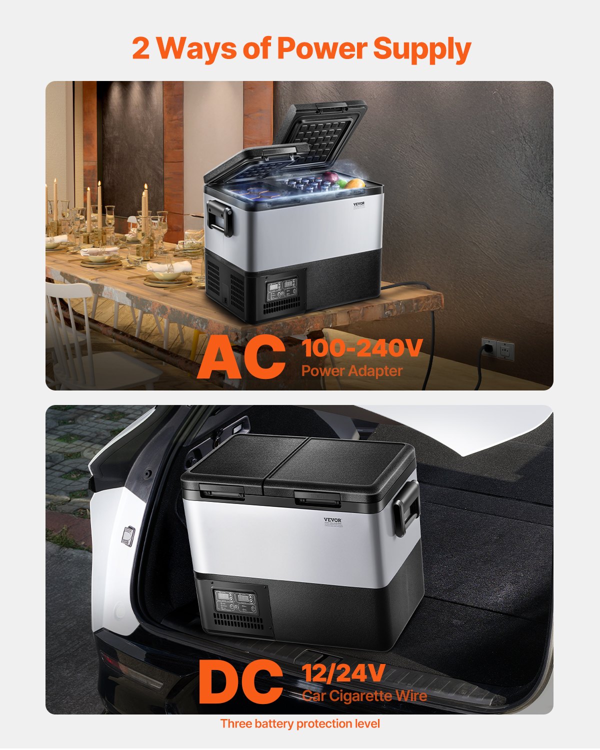 VEVOR Portable Car Refrigerator, 35L Car Refrigerator Fridge, 12V/24V/100-240V Dual Zone Portable Freezer, -18℃ to 10℃ Adjustable Temperature, Compressor Cooler for Home, Outdoor, Camping, RV, Car