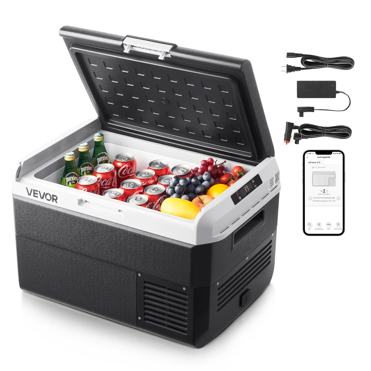 VEVOR 12 Volt Car Refrigerator, 42.3QT/40L Car Fridge, Portable Electric Cooler with -4℉~68℉ Adjustable Temperature, 12/24V DC and 100- 240V AC Compressor Freezer for Outdoor, Camping, Travel, RV