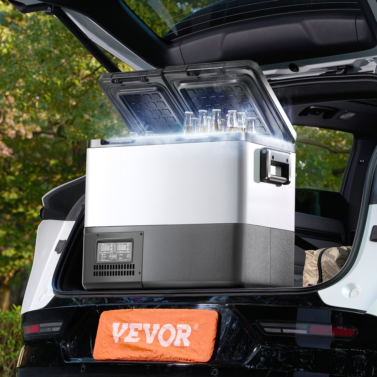VEVOR Portable Car Refrigerator, 45L Car Refrigerator Fridge, 12V/24V/100-240V Dual Zone Portable Freezer, -18℃ to 10℃ Adjustable Temperature, Compressor Cooler for Home, Outdoor, Camping, RV, Car