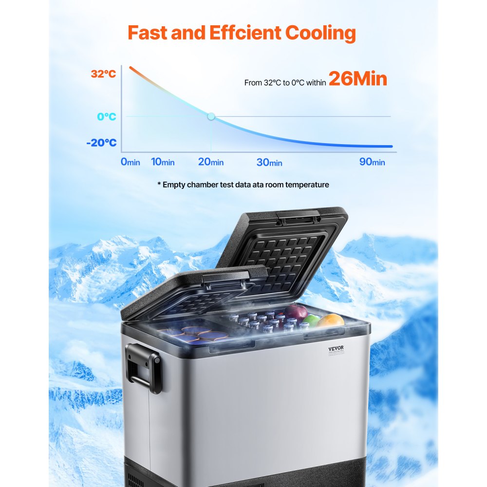 VEVOR Portable Car Refrigerator, 55L Car Refrigerator Fridge, 12V/24V/100-240V Dual Zone Portable Freezer, -18℃ to 10℃ Adjustable Temperature, Compressor Cooler for Home, Outdoor, Camping, RV, Car