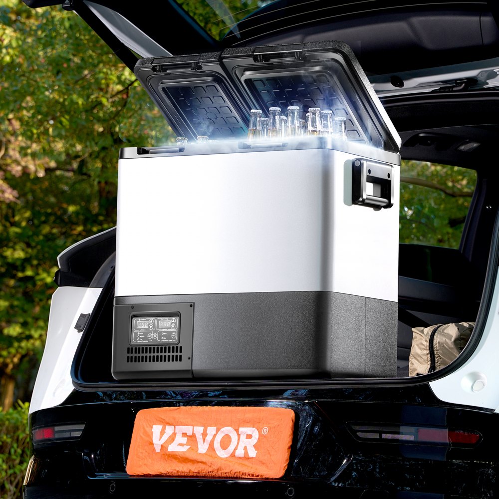 VEVOR Portable Car Refrigerator, 55L Car Refrigerator Fridge, 12V/24V/100-240V Dual Zone Portable Freezer, -18℃ to 10℃ Adjustable Temperature, Compressor Cooler for Home, Outdoor, Camping, RV, Car