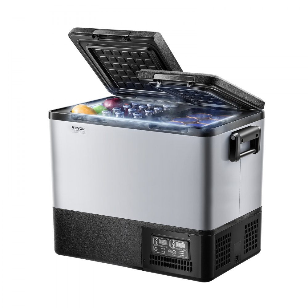 VEVOR Portable Car Refrigerator, 55L Car Refrigerator Fridge, 12V/24V/100-240V Dual Zone Portable Freezer, -18℃ to 10℃ Adjustable Temperature, Compressor Cooler for Home, Outdoor, Camping, RV, Car
