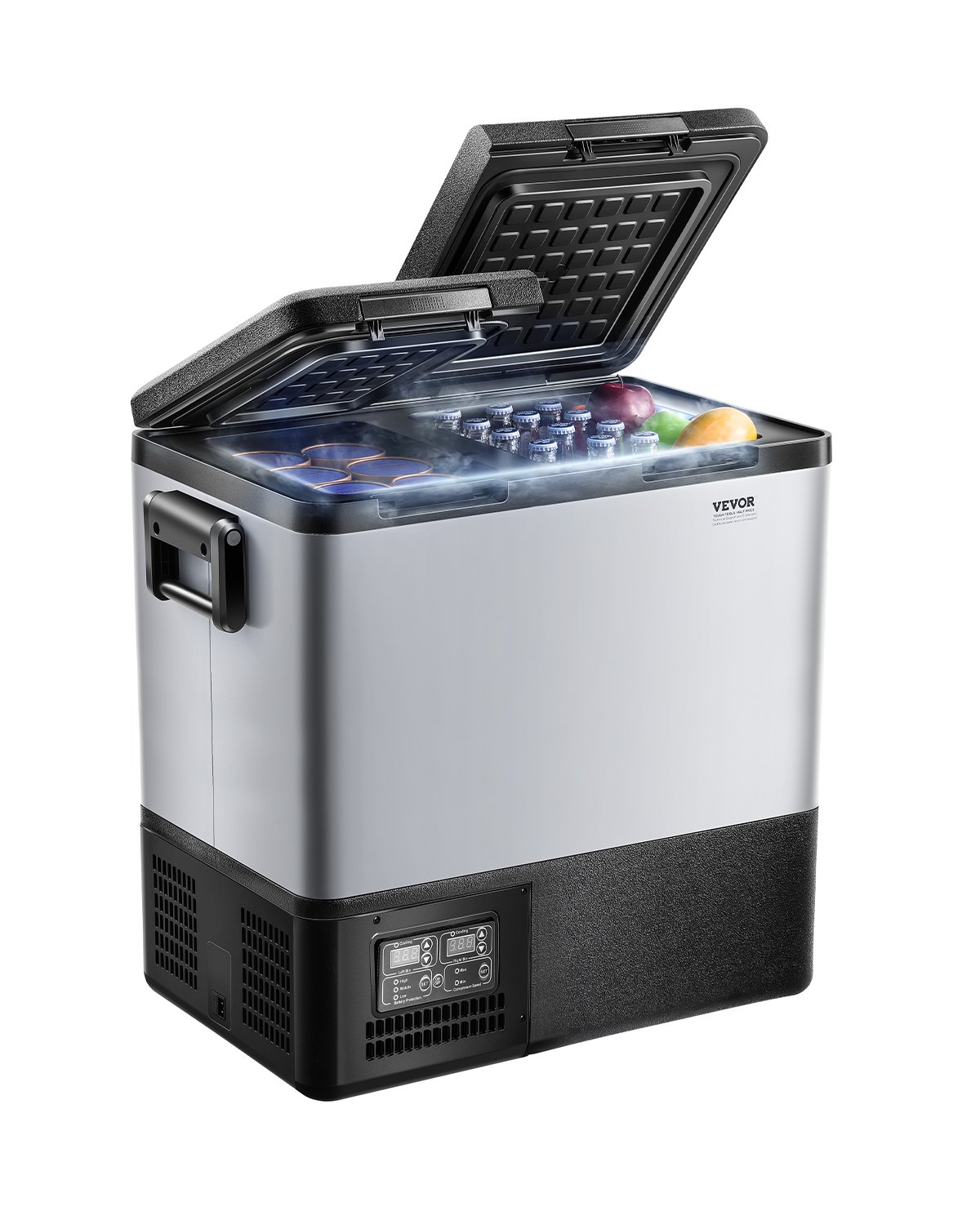 VEVOR Portable Car Refrigerator, 55L Car Refrigerator Fridge, 12V/24V/100-240V Dual Zone Portable Freezer, -18℃ to 10℃ Adjustable Temperature, Compressor Cooler for Home, Outdoor, Camping, RV, Car