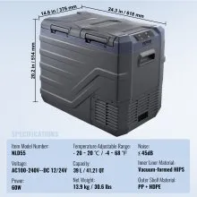 VEVOR Car Refrigerator, 39 L Dual Zone Portable Freezer, 12 Volt Car Refrigerator Fridge, -4℉-68℉ Adjustable Range, 12/24V DC and 100-240V AC Compressor Cooler for Outdoor, Camping, RV