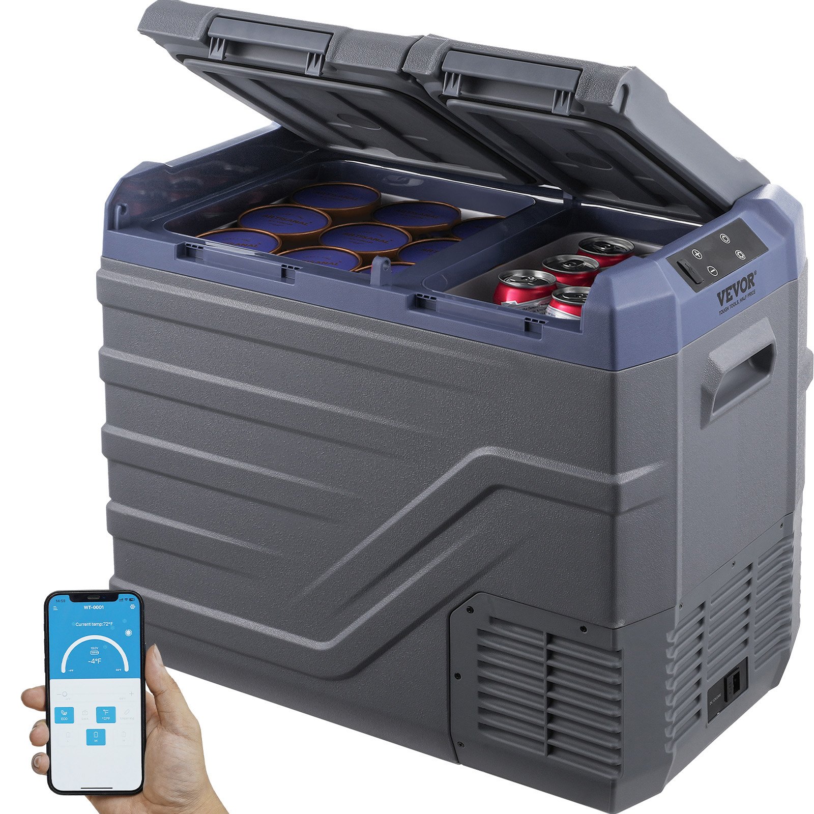 VEVOR Car Refrigerator, 39 L Dual Zone Portable Freezer, 12 Volt Car Refrigerator Fridge, -4℉-68℉ Adjustable Range, 12/24V DC and 100-240V AC Compressor Cooler for Outdoor, Camping, RV